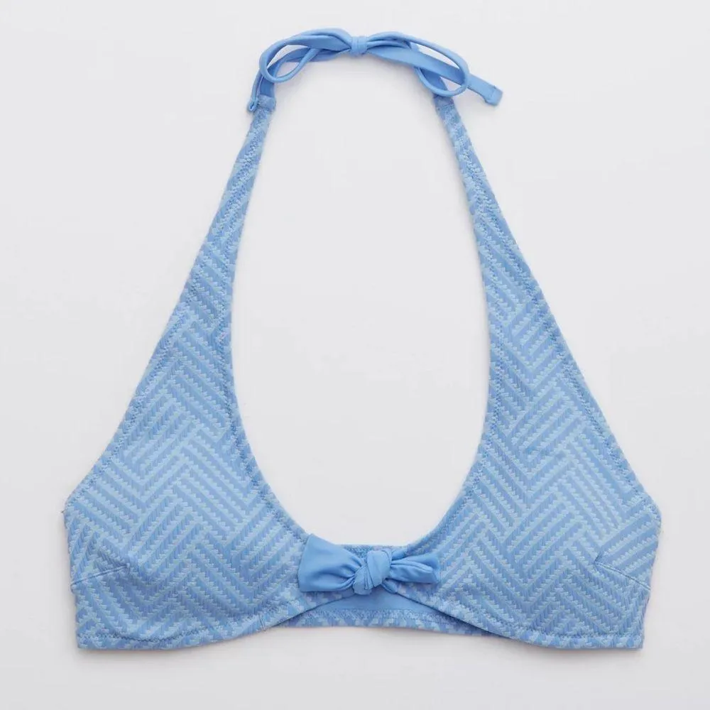 Aerie Jacquard Halter Tie Bikini Top - Blue XL - Image 3