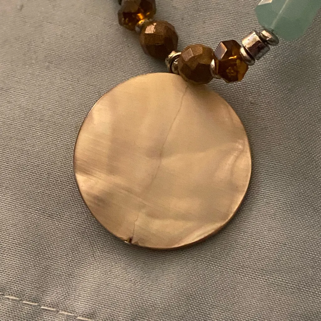 14” To 18” Necklace Round Pearlescent Pendant Beaded Chain Blue Brown Red Boho - Image 5