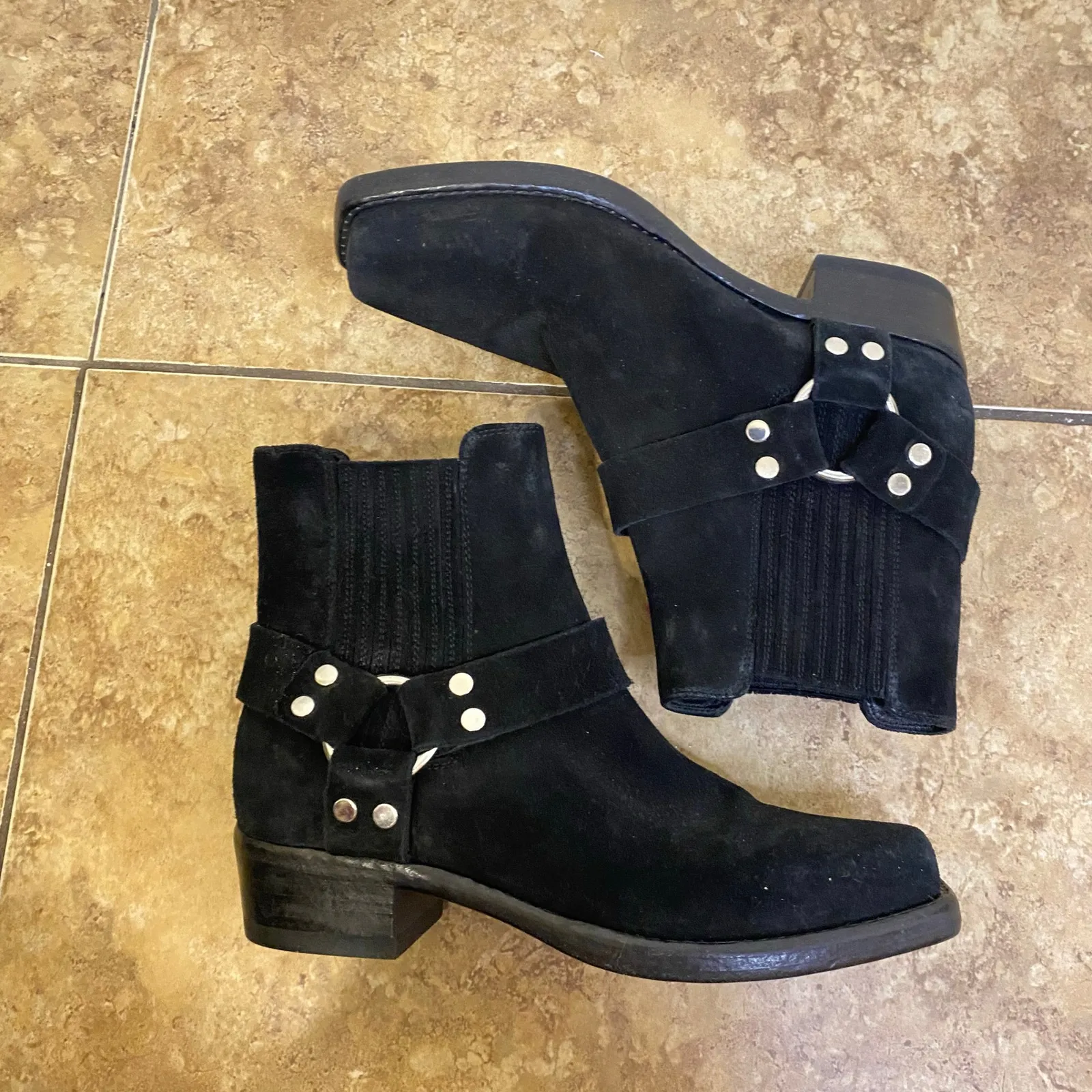 RE/DONE Black Suede Short Cavalry Harness Boots Size 41 Western 90s Grunge - Image 5