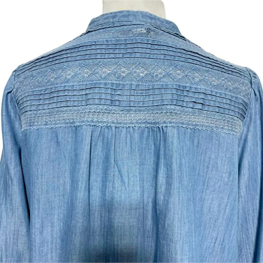 Pilcro Size 12  Top Blouse Button Down Fringe Boho Long Sleeve Denim - Image 6