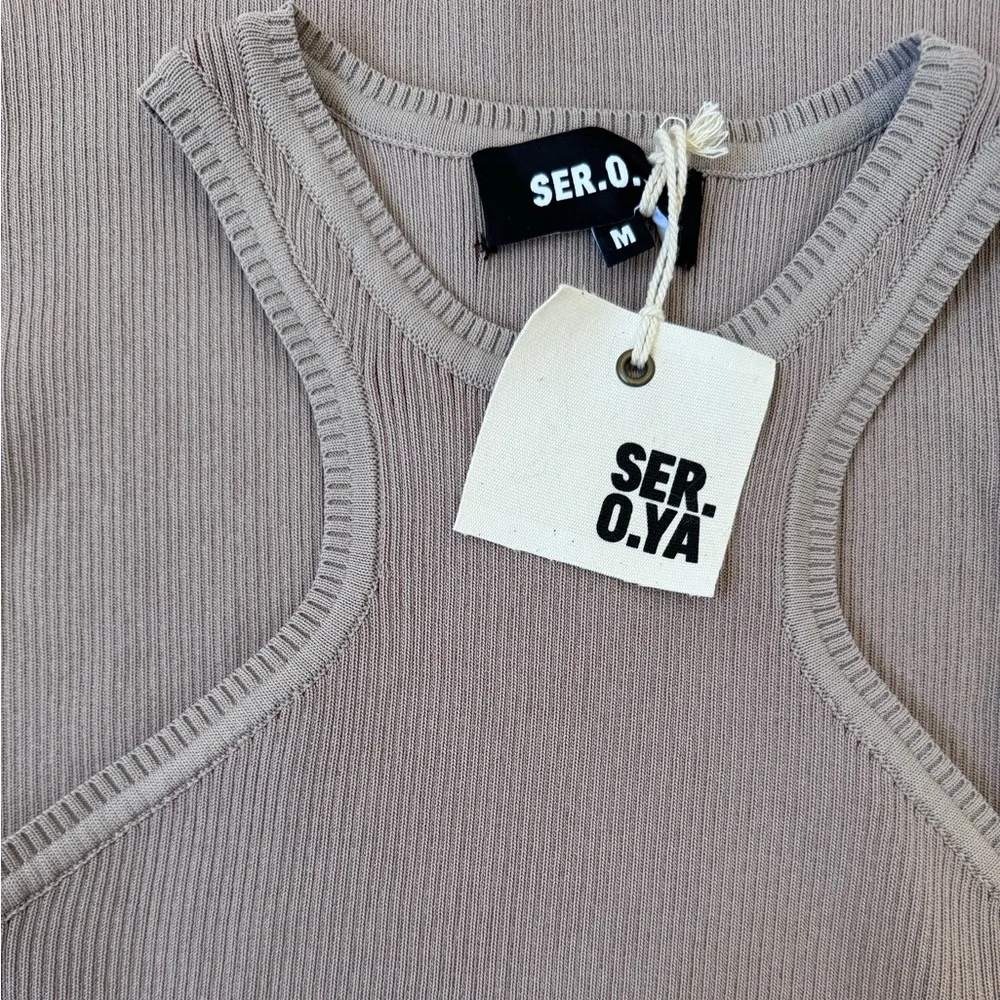 Jill Rib Knit Mini Dress Retrofete Ser O Ya Size Medium Brown Taupe NWT - Image 6