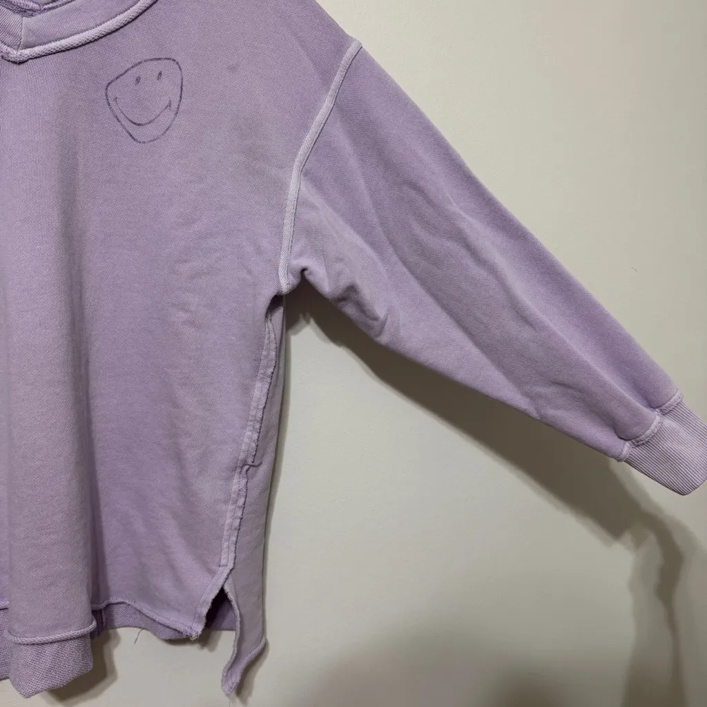 Aerie Oversized Wonder V-Neck Sweatshirt Purple Size XS Smiley Face Graphic - Image 6