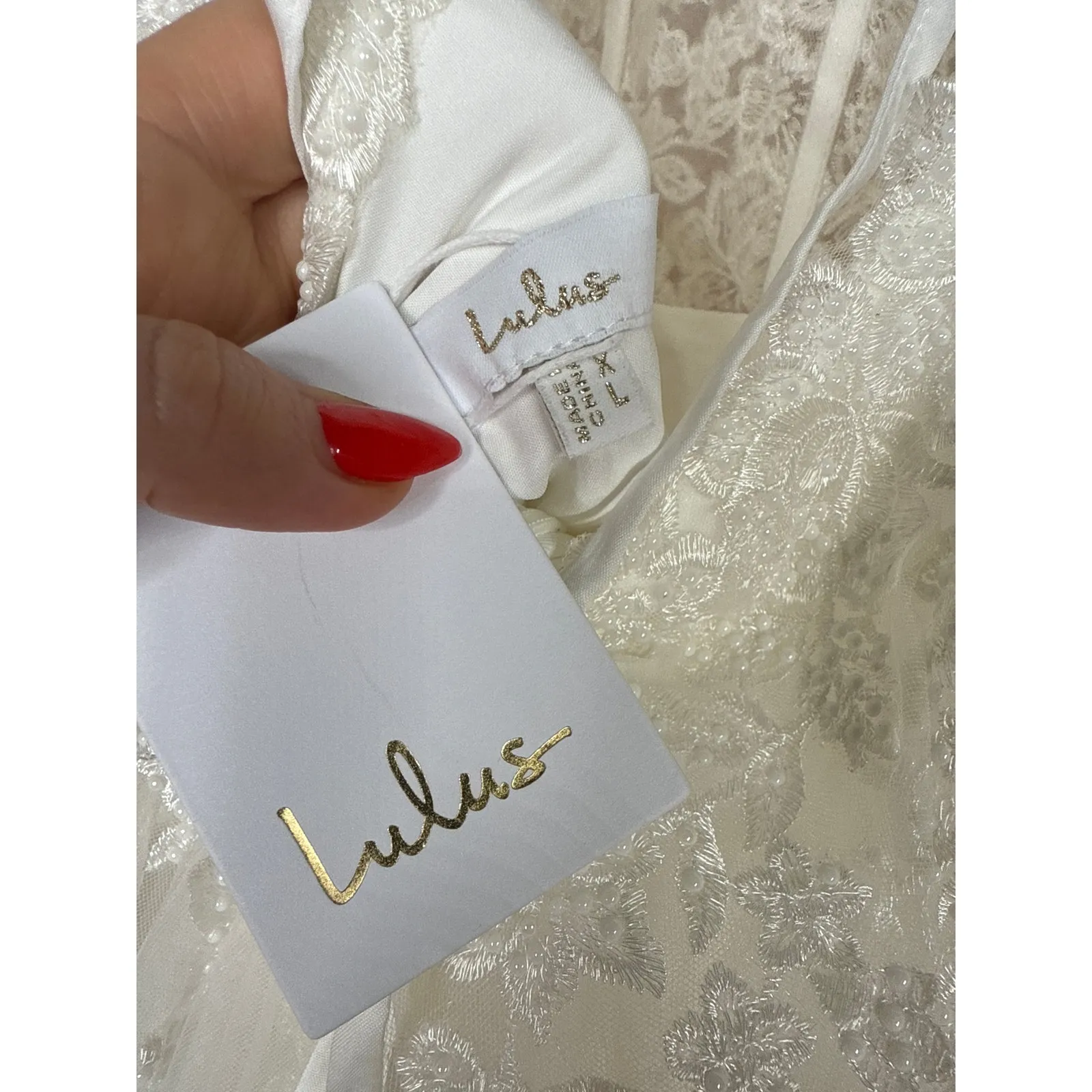 NWT Lulus Glorious Luxury White Sheer Tulle Embroidered Beaded Maxi Dress Sz XL - Image 10