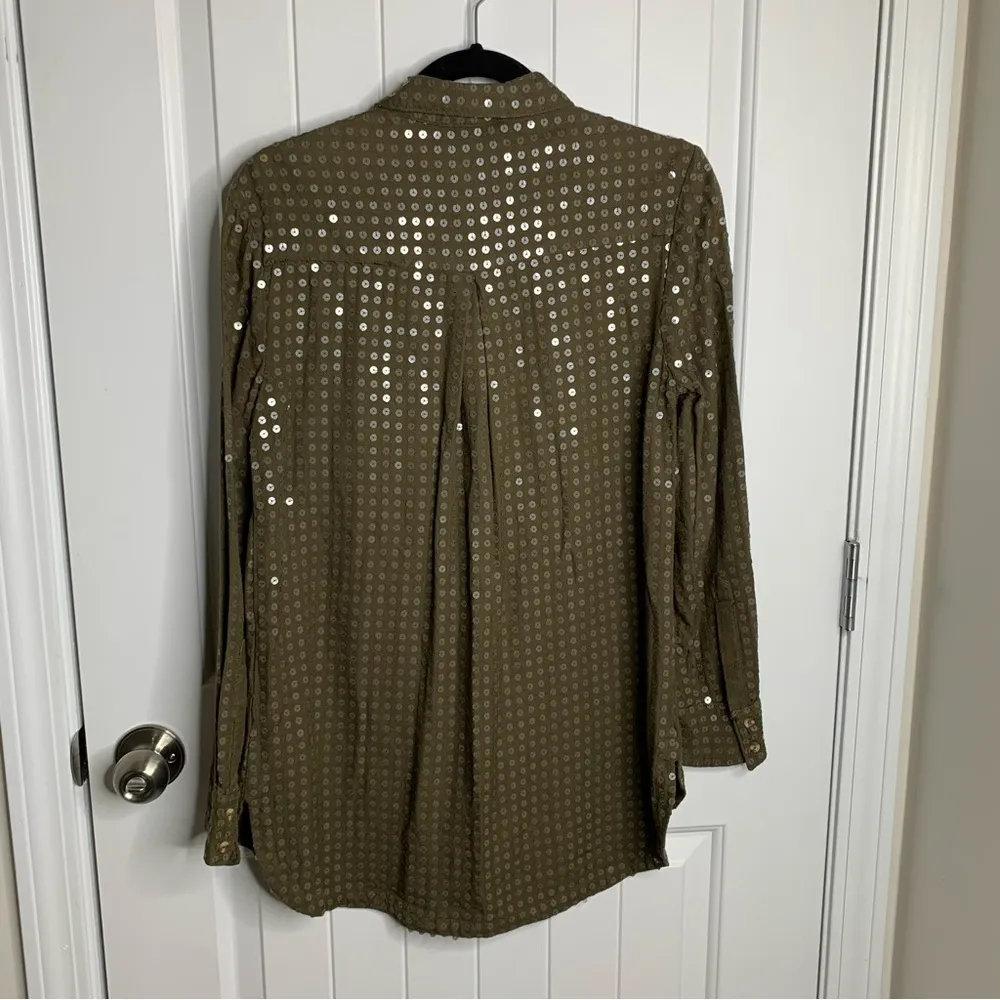 Anthropologie Maeve green sequin button front shirt‎ size small - Image 5