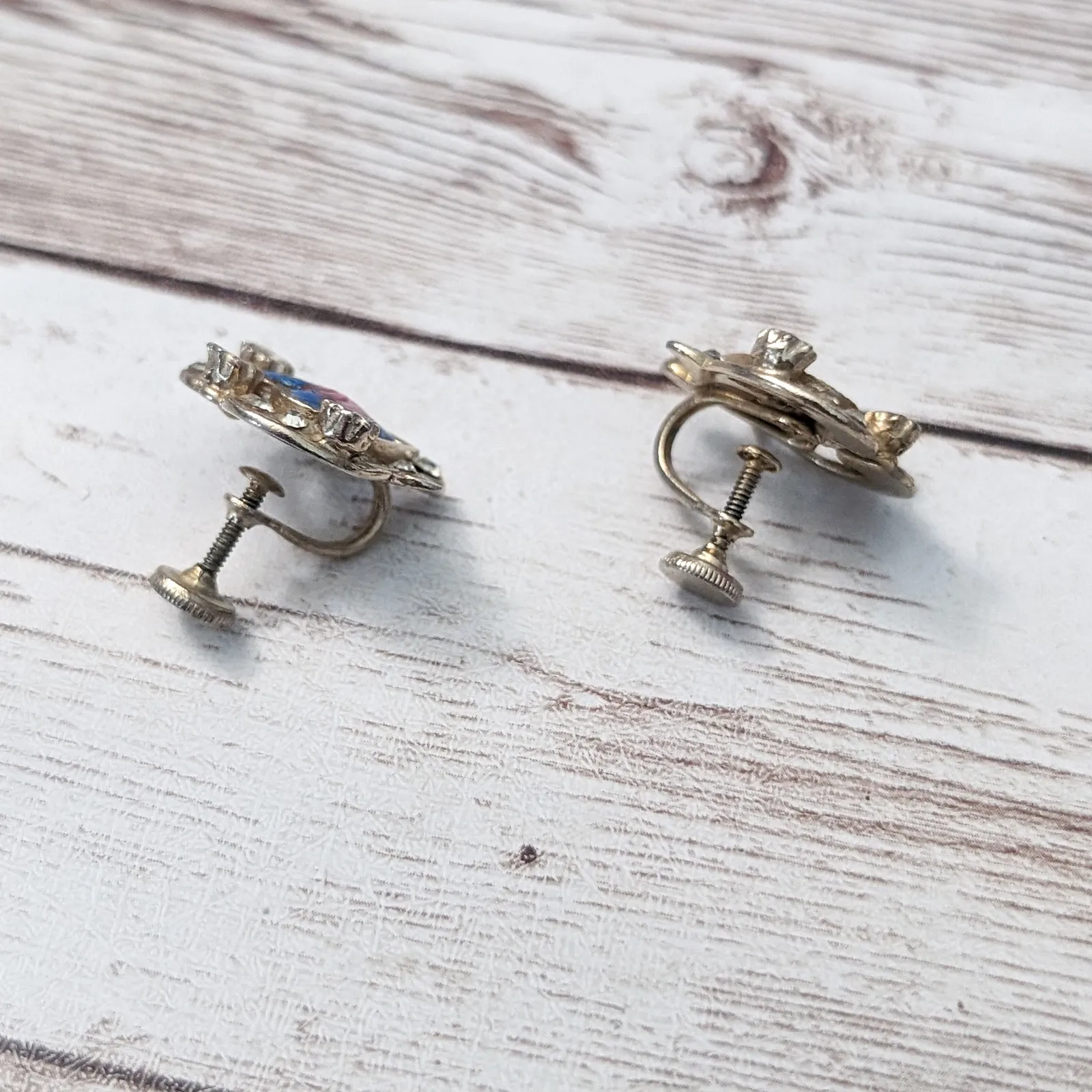 Vintage Screw On Earrings Blue Heart - Image 7