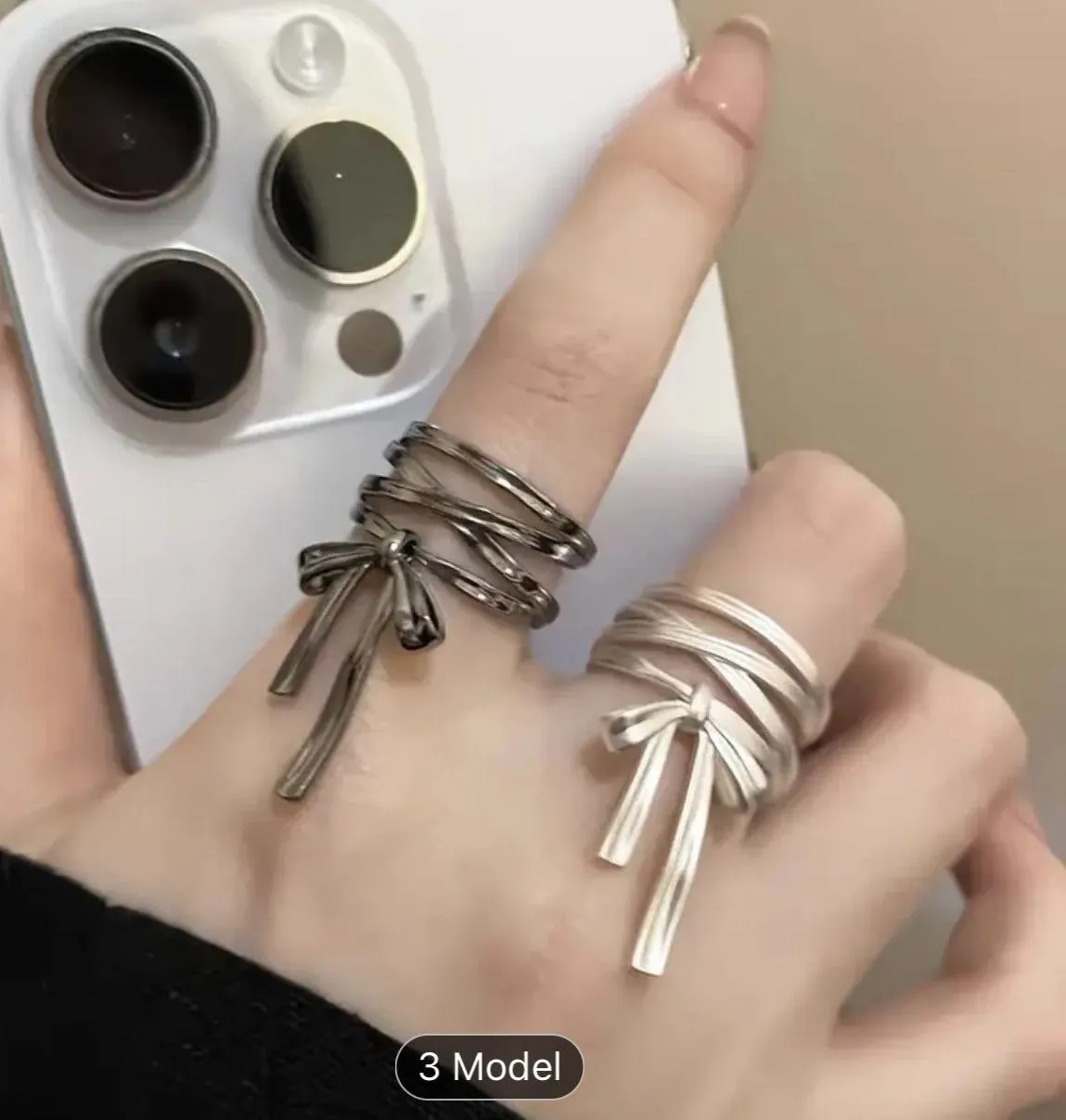 Fashion Elegant Ballet Bow Ribbon Ring For Women Light Luxury Sweet Ring Gray - Image 2