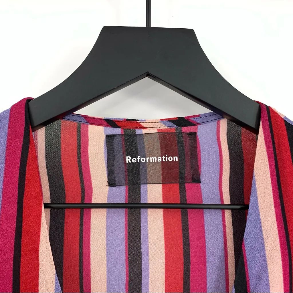 REFORMATION Gjelina Luisa Stripe V-Neck Wrap Mini Dress Pink Purple S - Image 6