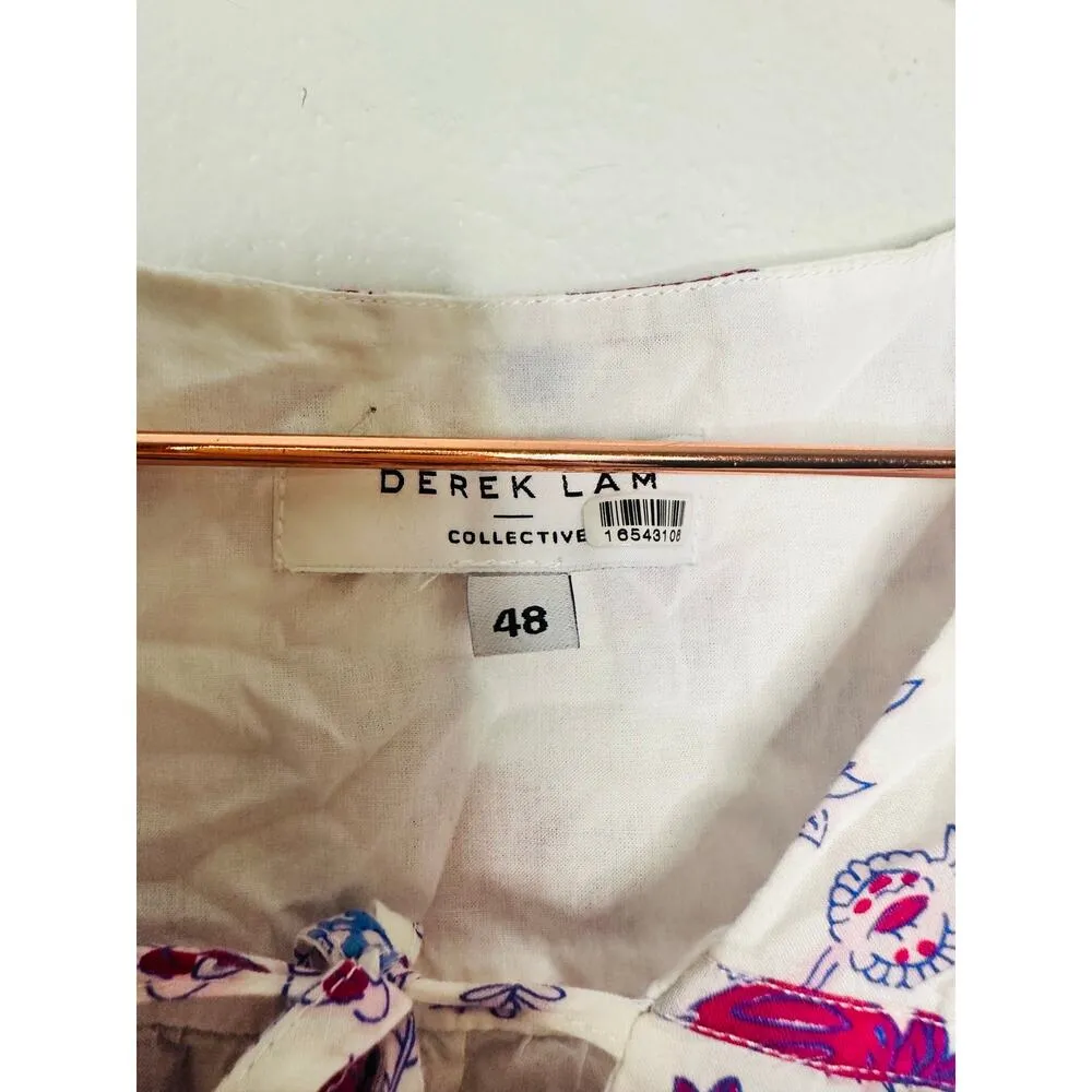 DEREK LAM COLLECTIVE White Purple Pink Floral Smocked Puff Sleeve Dress Size 48 - Image 8