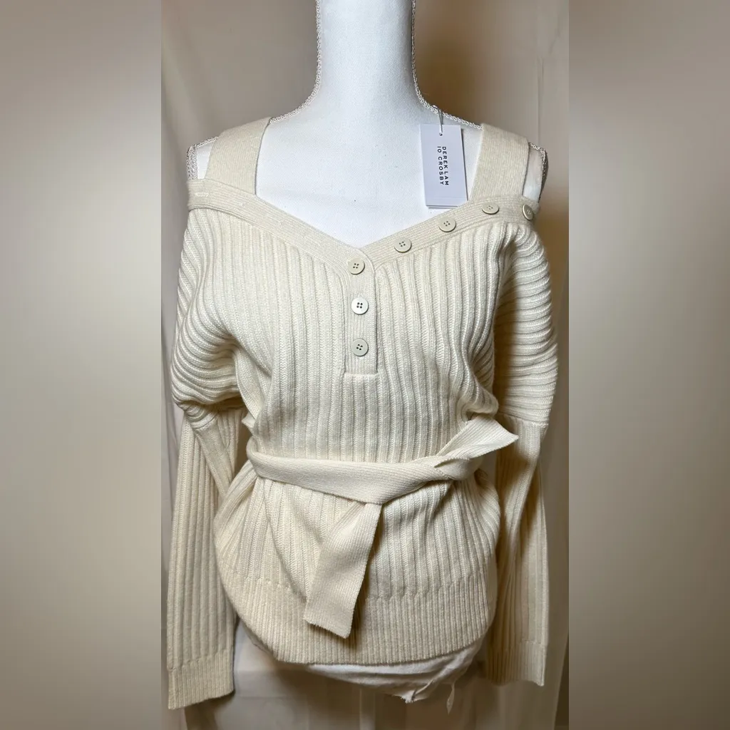 Derek Lam Cream Ribbed cold shoulder sweater - Image 3