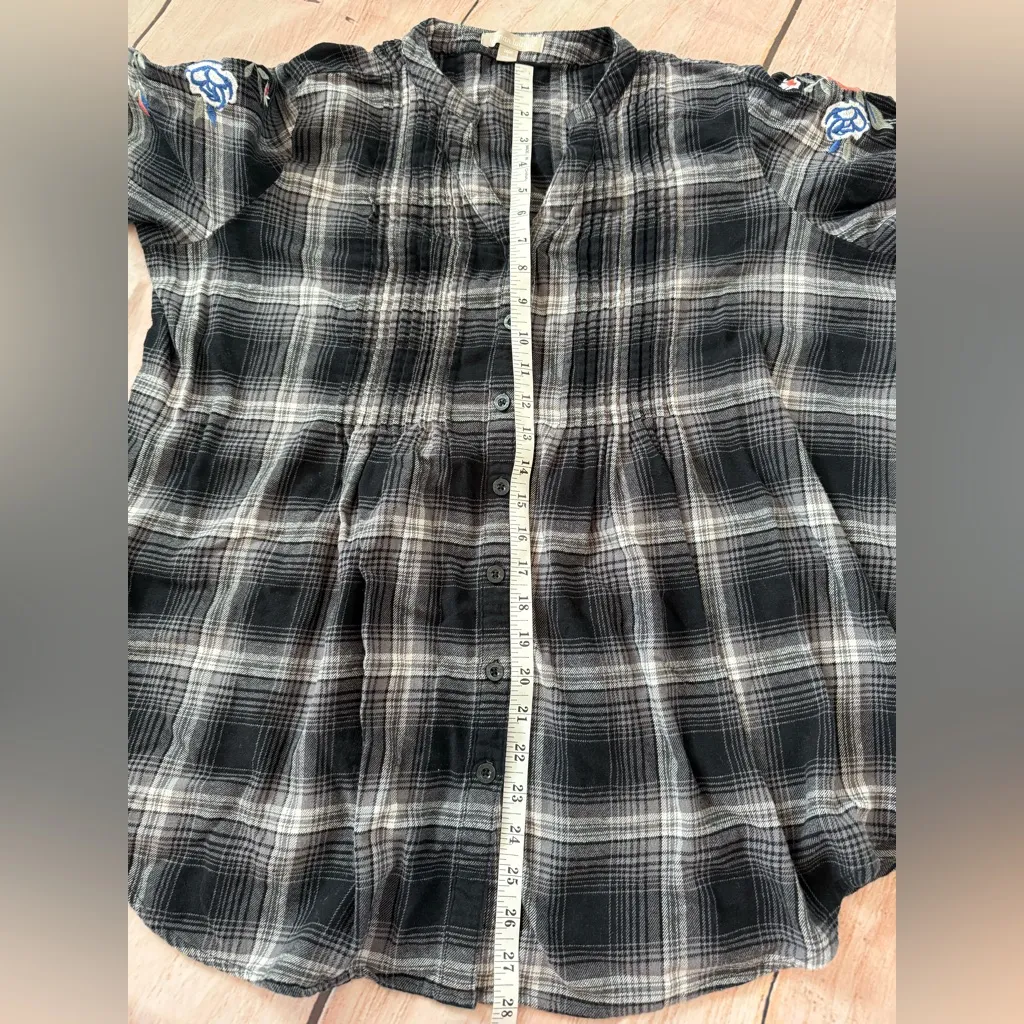 Woman Within Plaid Button-up Y2K Baby Doll Floral Embroidered  Shirt Large 18/20 - Image 4