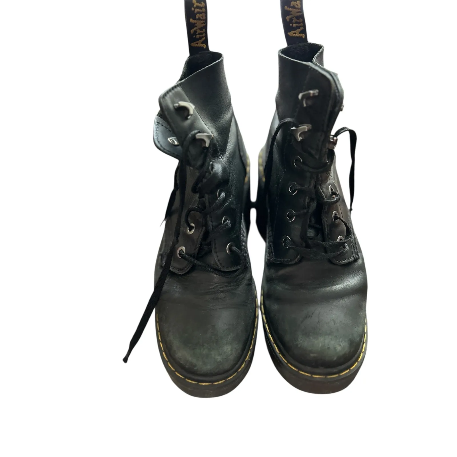Dr Martens Black Leather Lace Up Chunky Heel Boots Womens US Size 8 UK 6 - Image 4