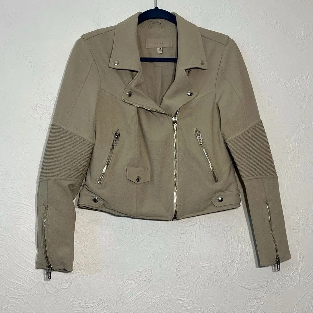 Blank NYC Songbird Crepe Moto Jacket Zip Asymmetric Crop Beige  Taupe  SZ S - Image 3