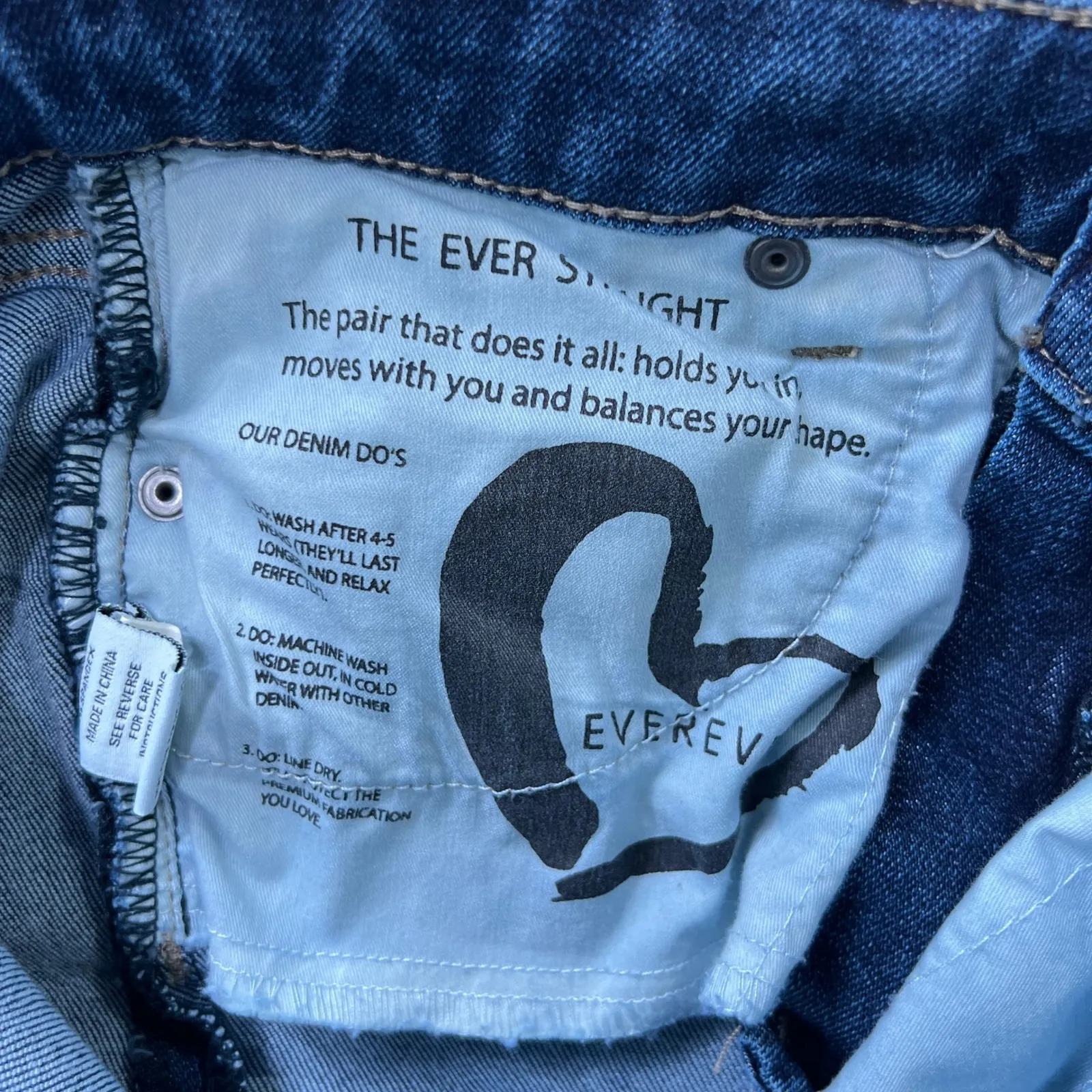 Evereve The Ever Straight Jeans High‎ Rise Raw Hem Dark Wash Denim Size 26 - Image 6