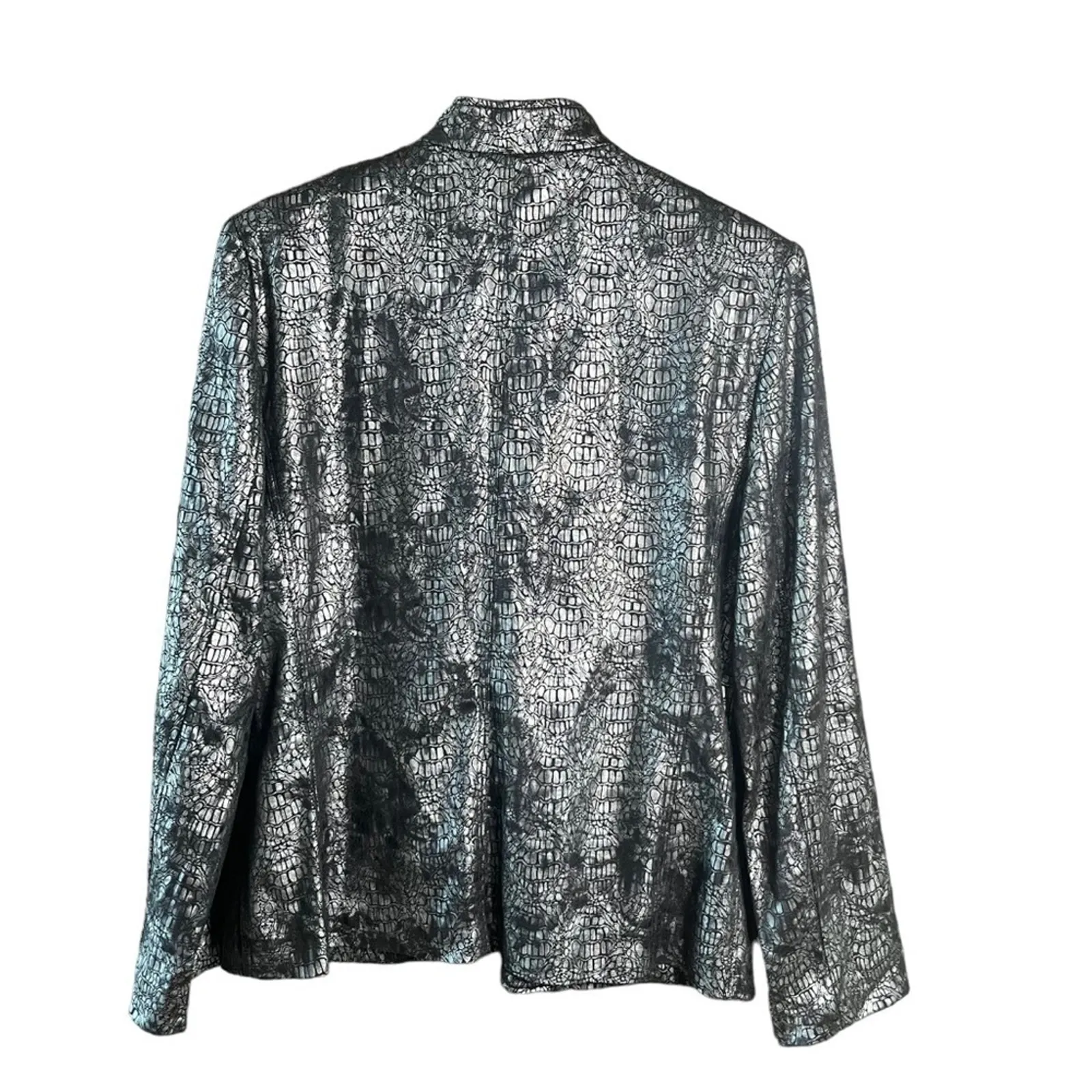 Alfred Dunner Jacket Metallic Silver Womens Size 10 Black Zip Up Lightweight - Image 3