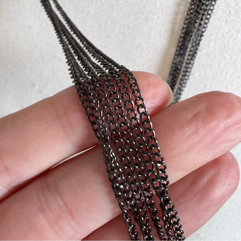 Whimsigoth Grey Multi Chain Long Necklace Ring Pendants Rhinestone Gray - Image 6