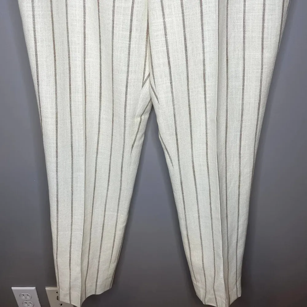 NWT Suistudio Silk Linen Off White Sand Stripe Lane Classic Trouser Pants Size 6 - Image 4