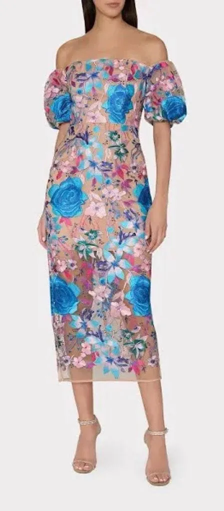 Milly Nira Floral Embroidered Off-Shoulder Midi Dress Size 2 NWT - Image 1
