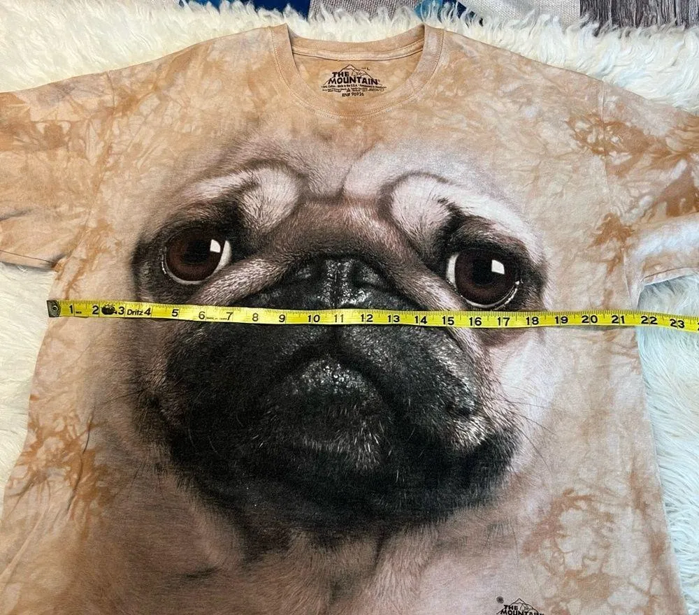 The Mountain Pug Dog T Shirt Cut Hem Brown Tan Tie Dye Size Large Cotton - Image 6