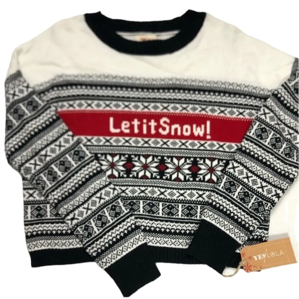 Cotton/Wool Blend Let It Snow Knit Sweater Size L - Image 2