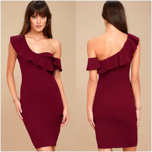 Lulus Lulu’s | Give Me A Beat Burgundy Off The Shoulder Bodycon Midi Dress - Image 2