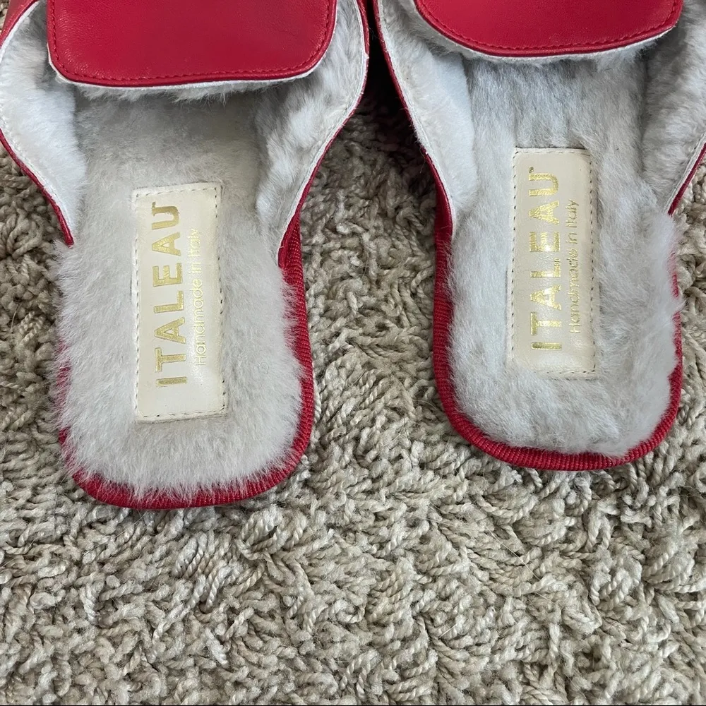 Italeau Fur Lined Tassel Accent Mule Size 38 1/2 Red - Image 9