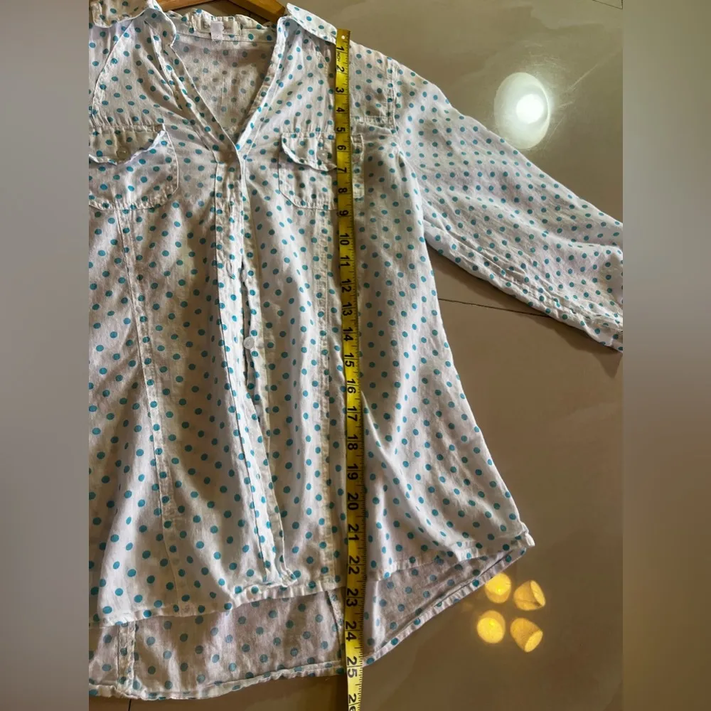 Eden Olivia Womens Flannel Shirt Size M White Polka Dots 3/4 Sleeve Button Up - Image 12