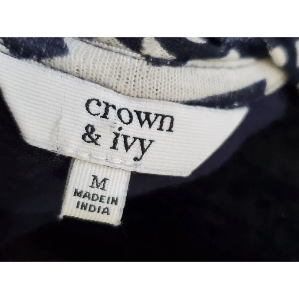 Crown & Ivy Women's Navy White Cotton Open Front Long Sleeve Cardigan Sweater M - Image 7