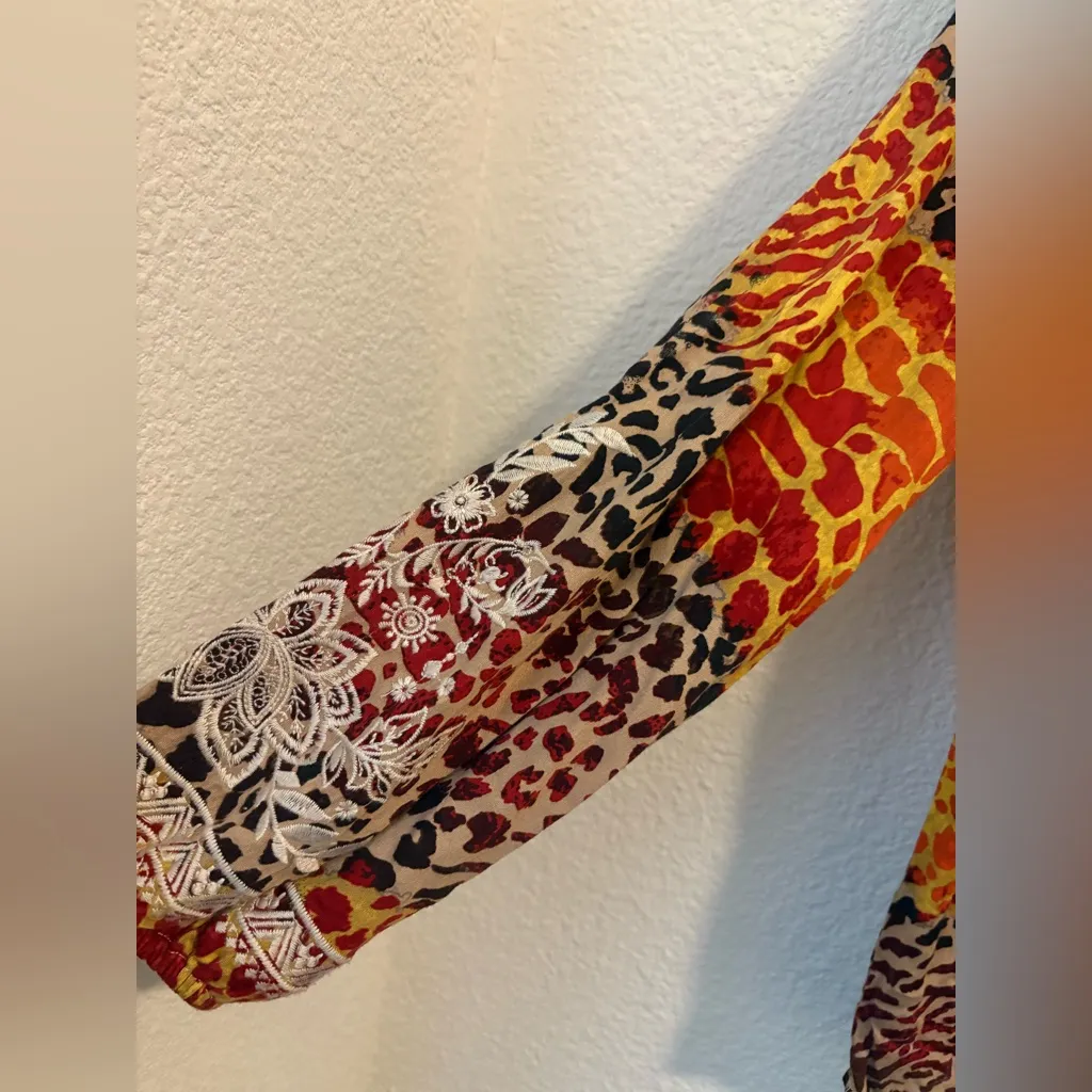 Savanna Jane Animal Print Embroidered Blouse Red - Image 3