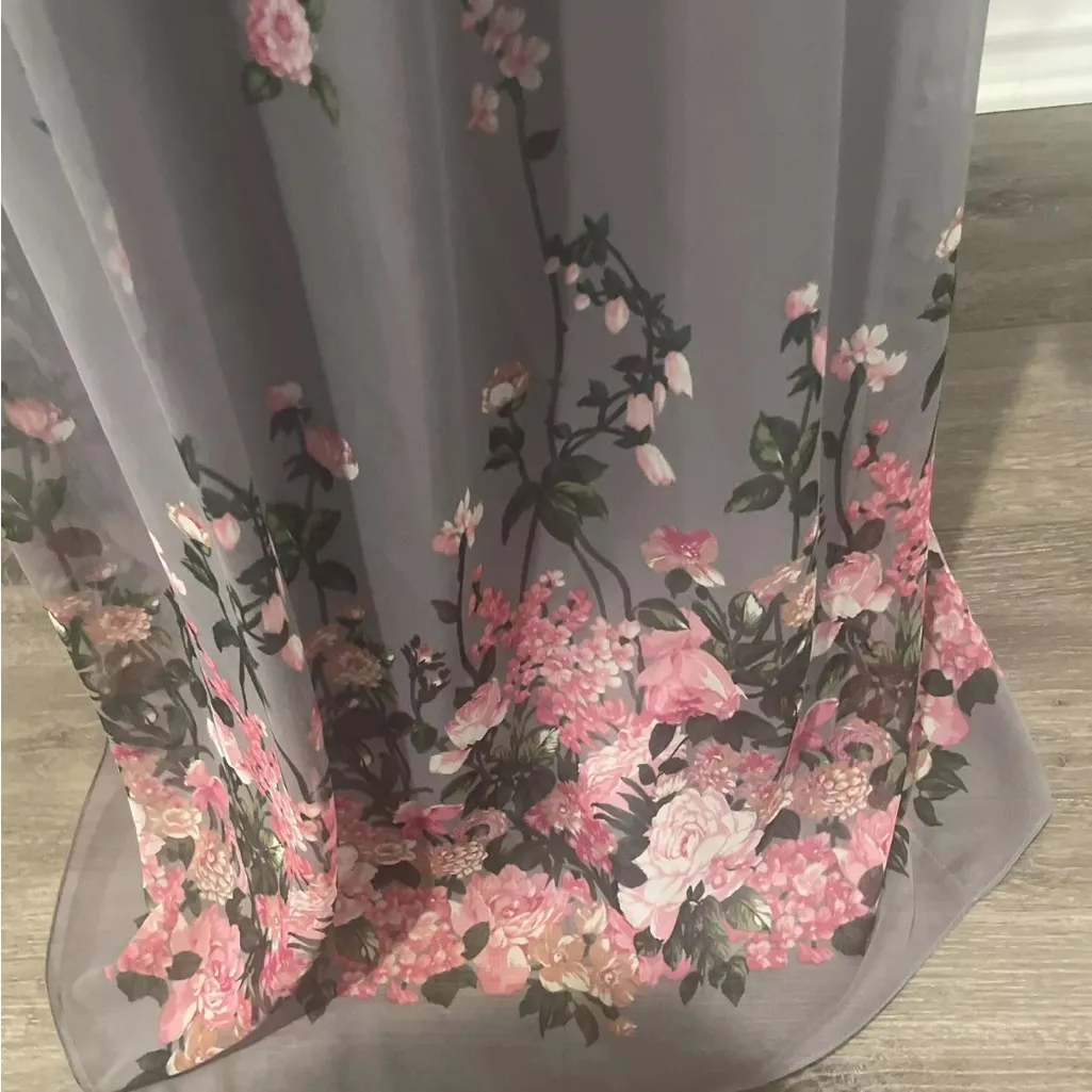 Hanae Mori Vintage Chiffon Gown Dress Floral seventies Made in USA Size 16 Japan Pink - Image 6