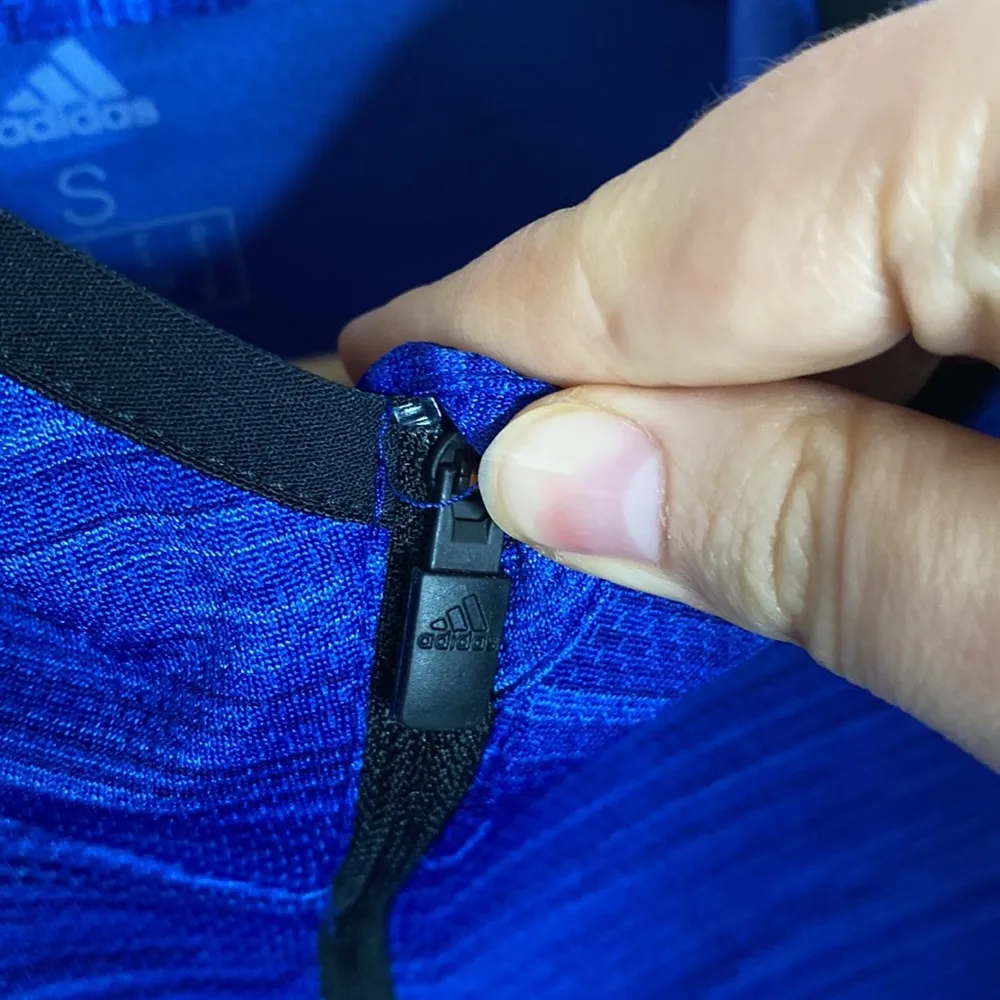 Adidas navy textured space dye hooded quarter zip long sleeve top size S - Image 9