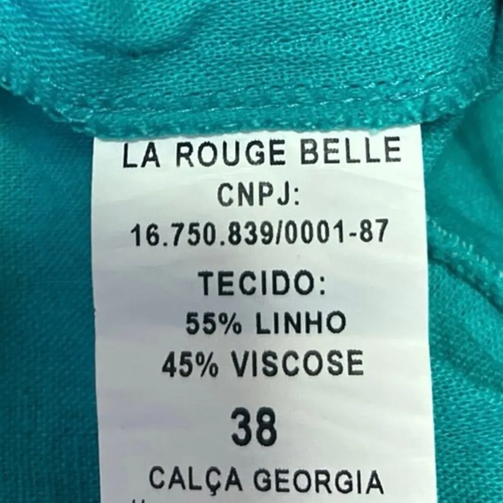 Nativozza La Rouge Blue Linen High Waisted Baggy Loose Trouser Cargo Pants 38 - Image 5