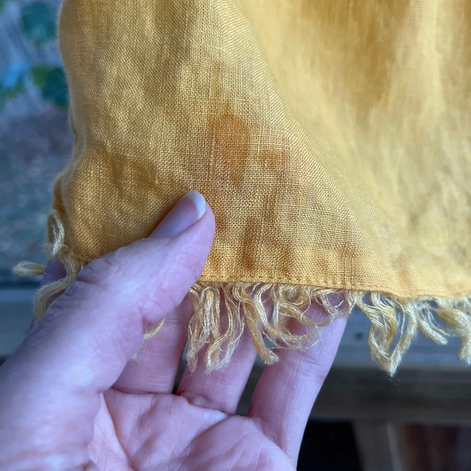 Faherty Yosepha Marigold 100% Linen Fringe Ruffle Top Size M - Image 7