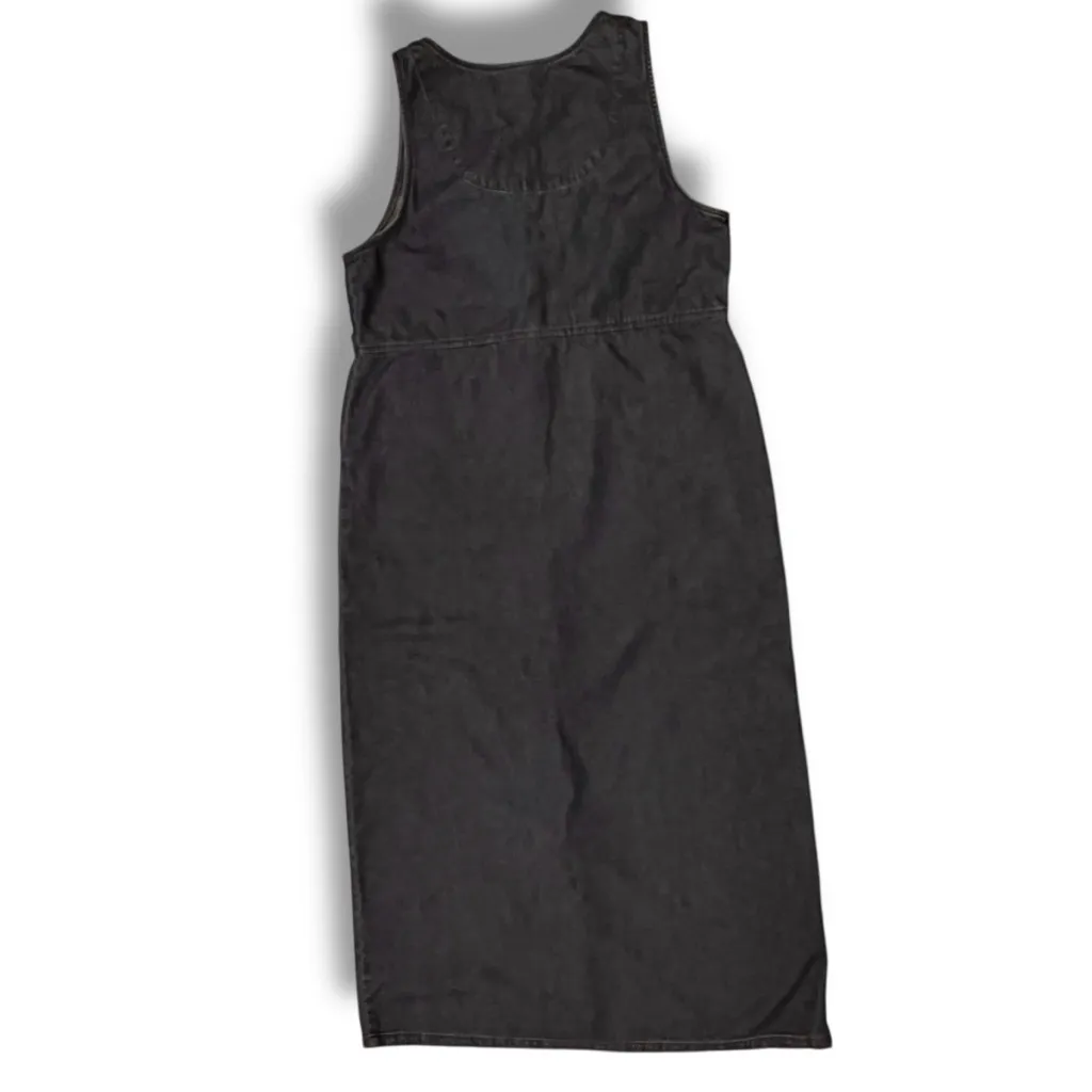 Vtg 90s Embroidered Denim Jumper Dress Sz M Maxi Button Up Modest Cottagecore Blue Size M - Image 3