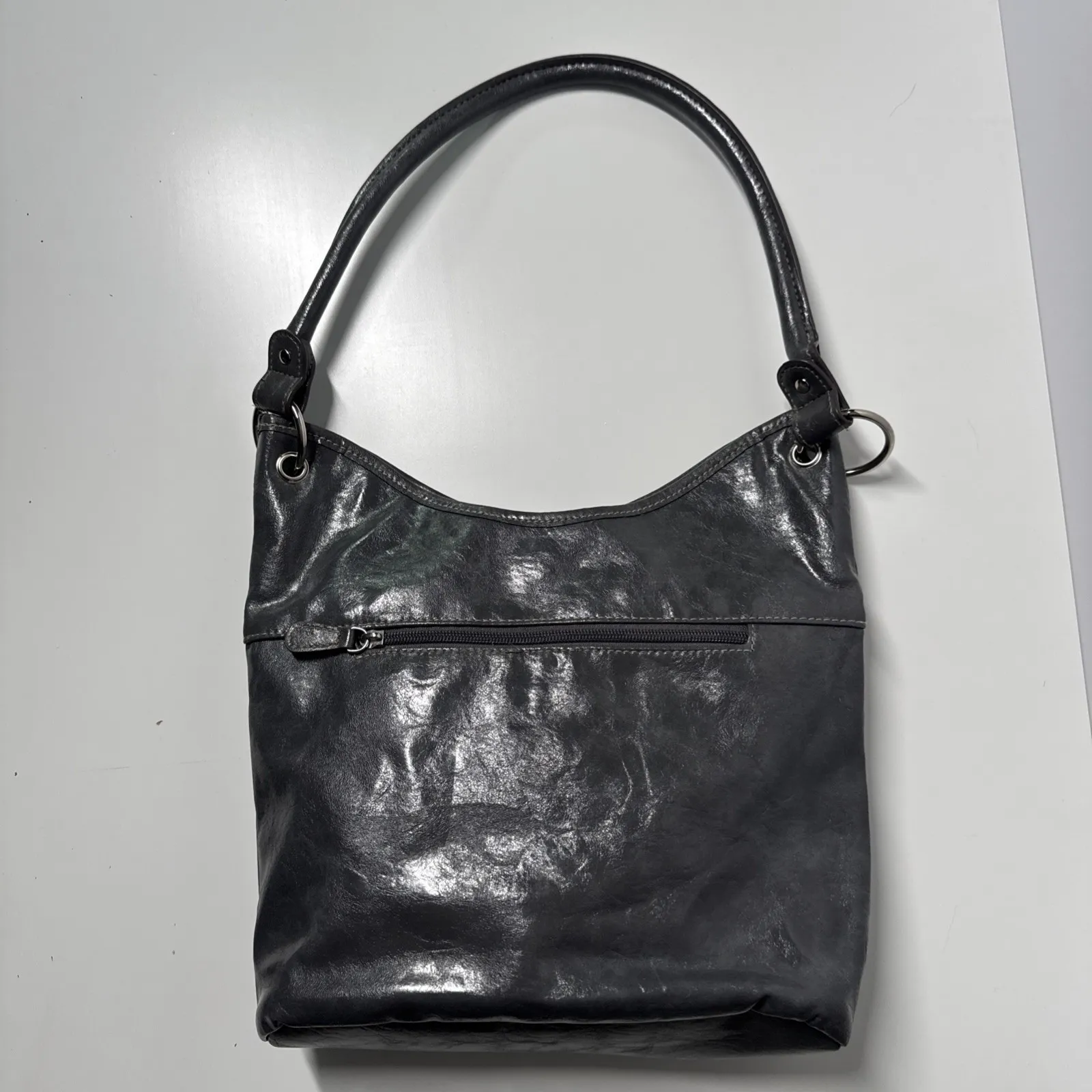 Rosetti Shoulder Bag Gray Faux Leather Large Hobo Purse with Front Zip Pocket‎ - Image 2