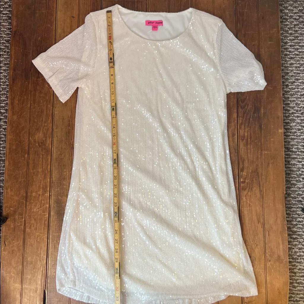 Betsey Johnson off White Sequin Short Sleeve t shirt style mini dress NWOT large - Image 6