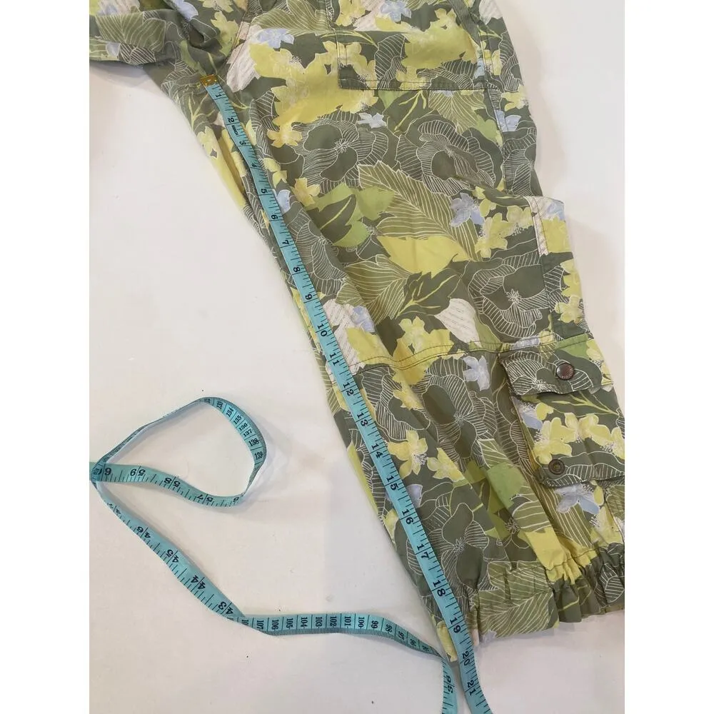 Sigrid Olsen Floral Lightweight Crop Capri Pant Sz 8 Cotton Leg Tie Green Cotton - Image 14