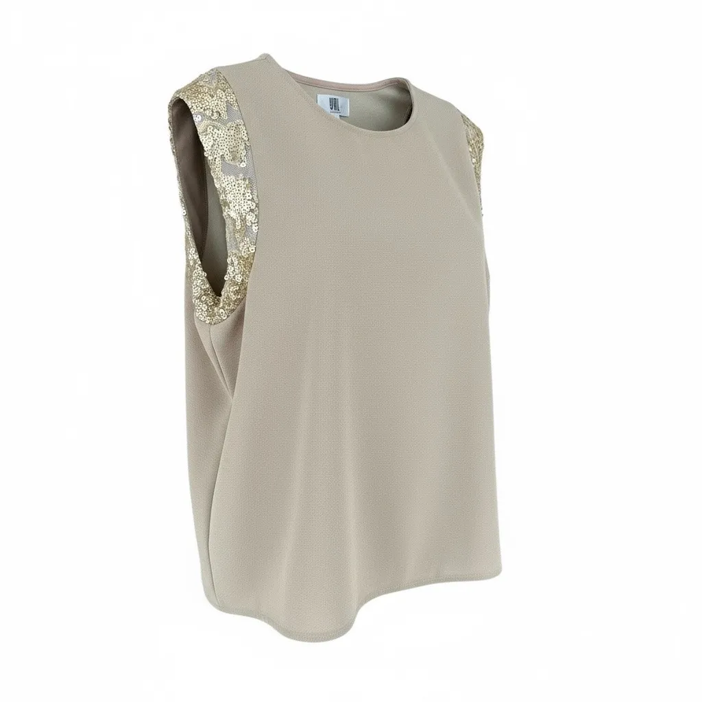 YAL New York Sleeveless Light Brown Top With Sequined Detail Small - Image 2