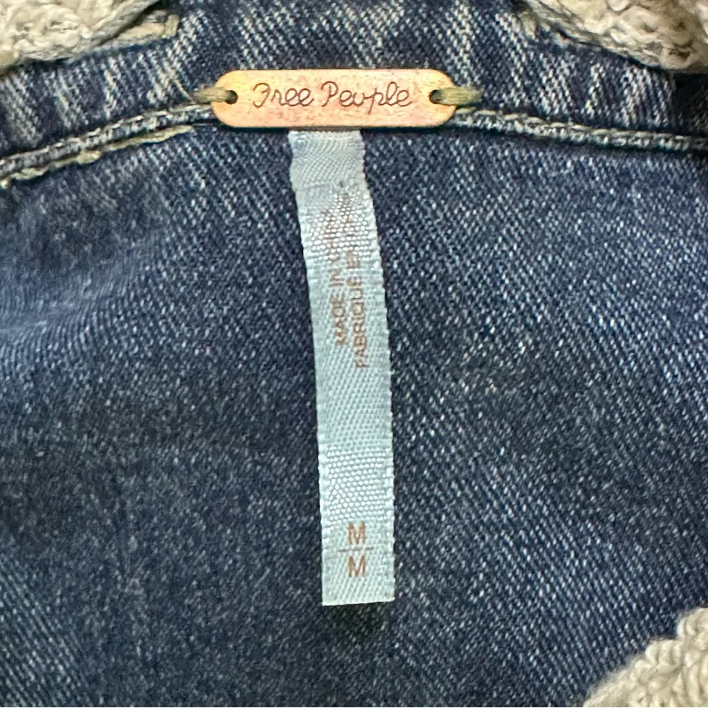 Free People Blue Denim Distressed Jacket with Button Detail M - Image 7