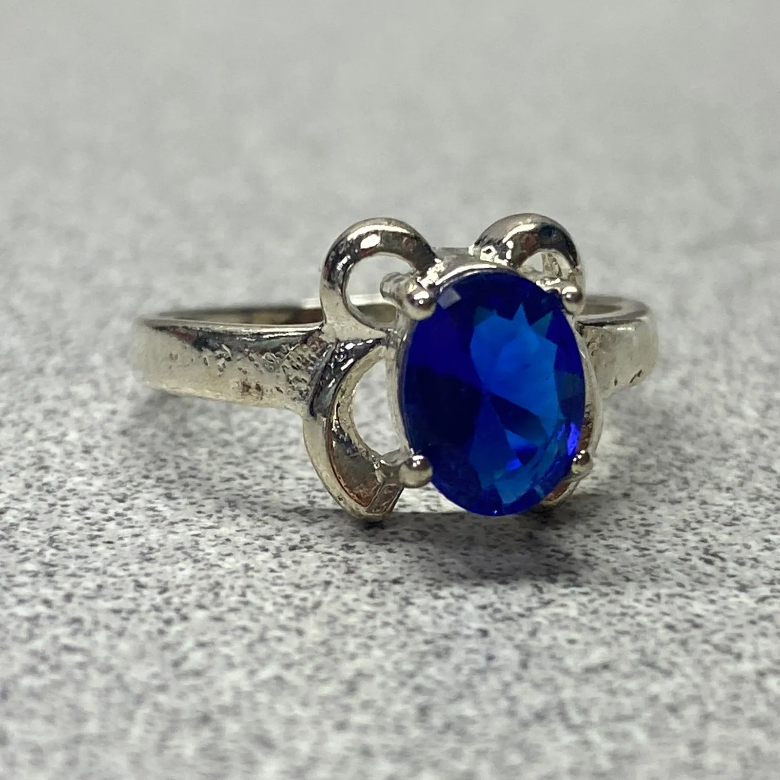 Sterling Silver Oval Blue Gem Solitaire Bow Accent Statement Ring Gift For Her - Image 4