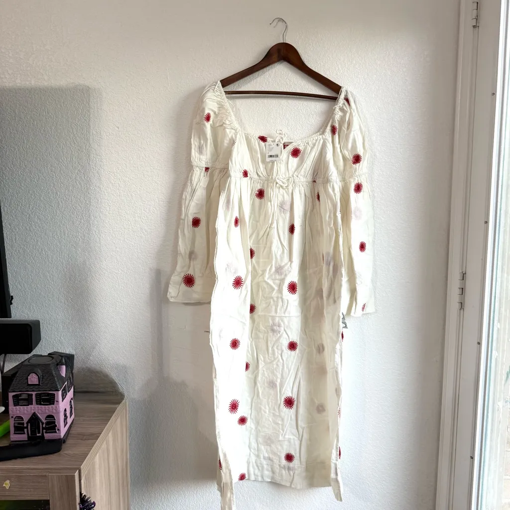 NEW Free People Womens Dress Emory Embroidered Midi Square Neck Size Small - Image 3