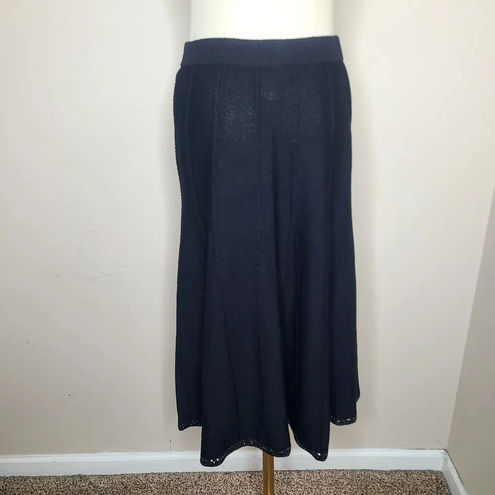 St John Evening Santana Knit Black Fit And Flare Sequin Hem Women's Skirt Size 4 - Image 7