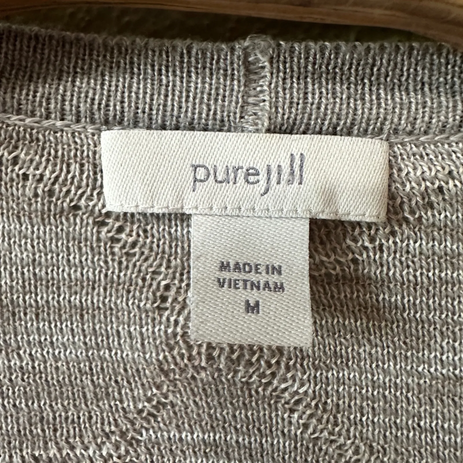 Pure J Jill Open Front Cardigan Gray Beige Print Lightweight Womens Size Medium - Image 4