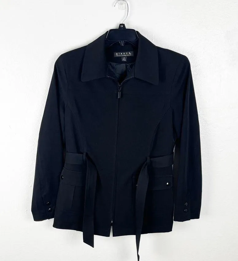 GIACCA By Gallery Black Lined Front Zipper Belted Waist Jacket, Size Medium - Image 9
