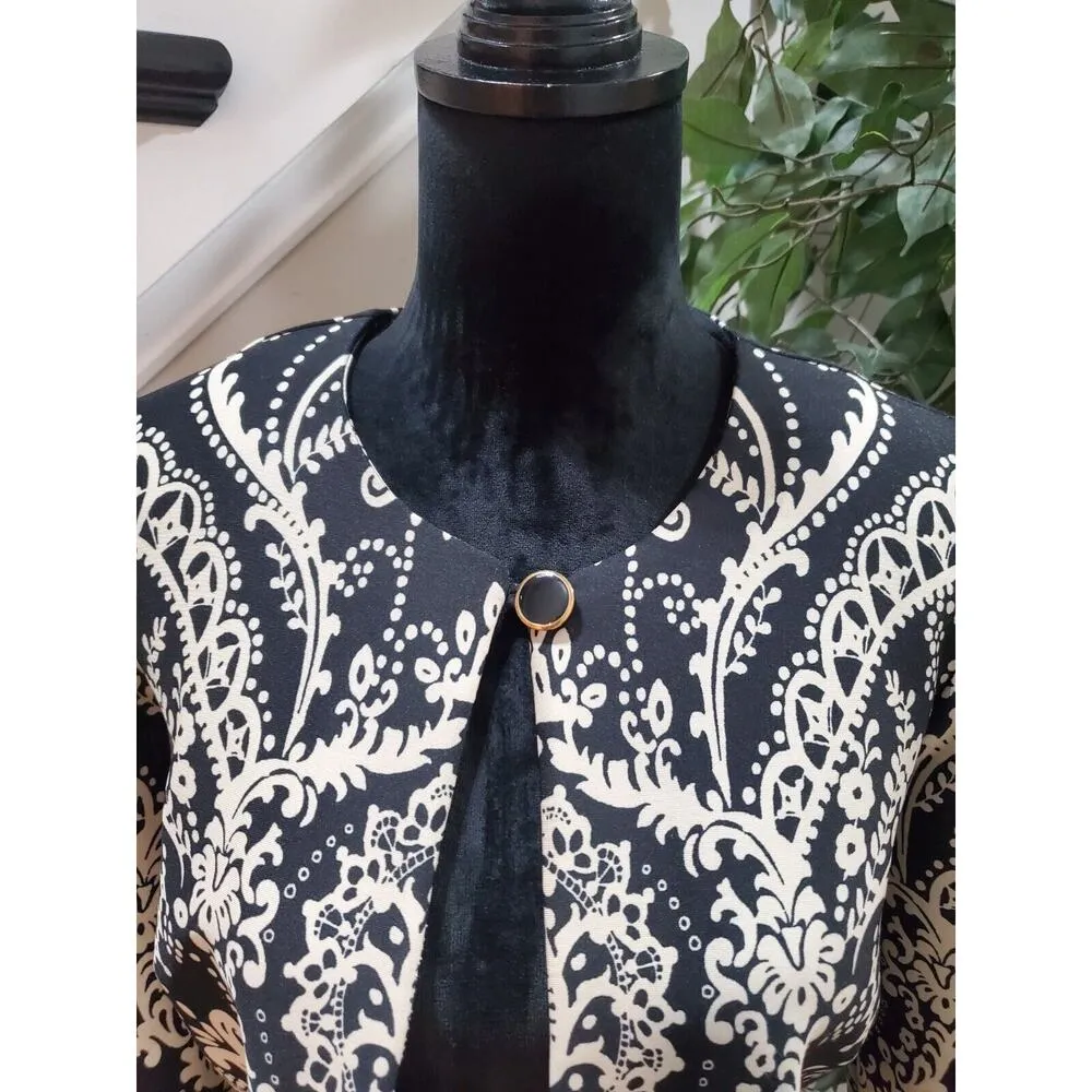 DN Disegno Womens White Black Paisley Casual Long Sleeve Round Neck Jacket 8 - Image 4