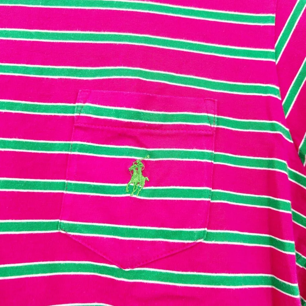 Ralph Lauren Blue Label Womens Y2K Barbiecore Striped Pocket Baby Tee Large Pink - Image 2
