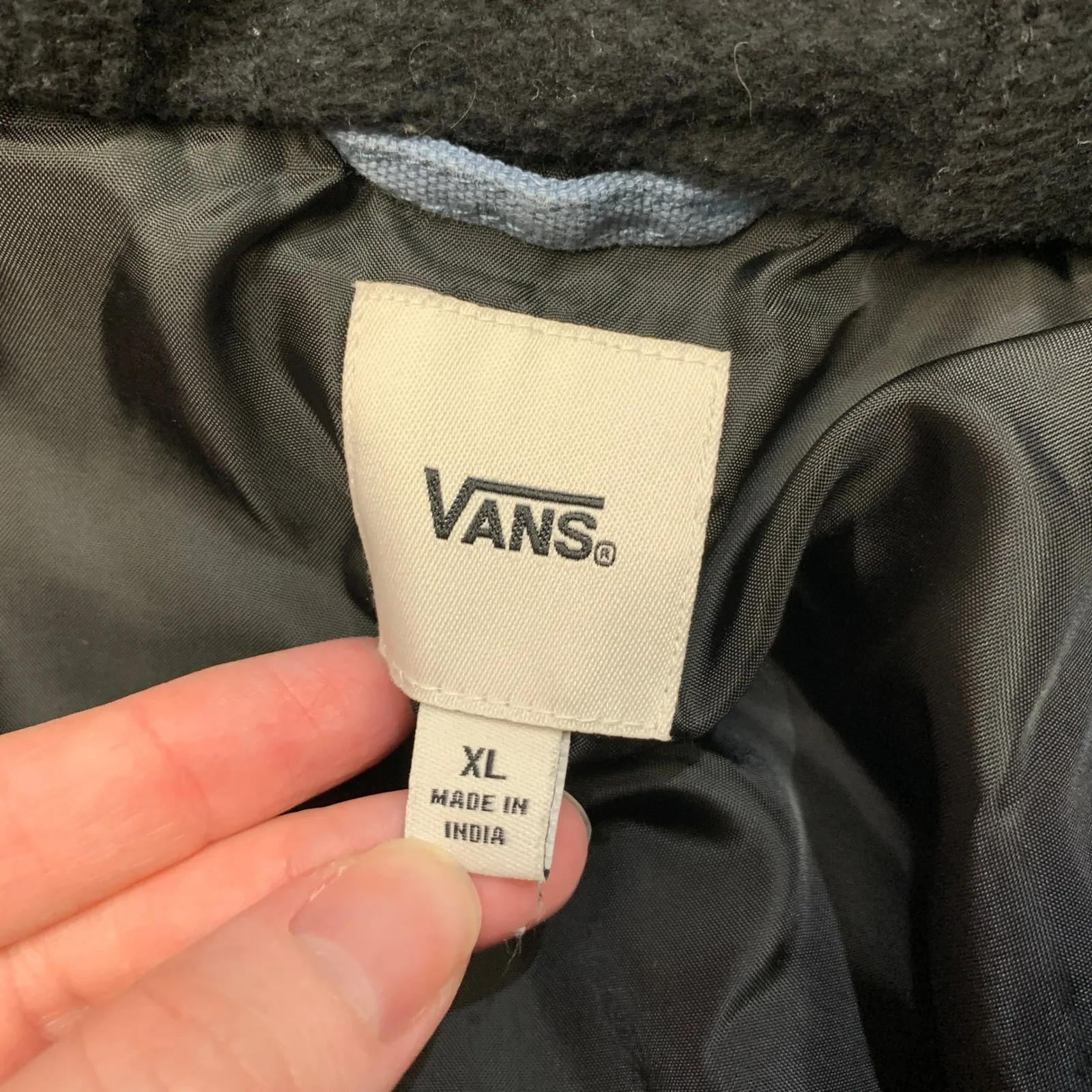 Vans Hooded Tripp Jacket Blue Black Womens Size XL Snap Front Embroidered Logo - Image 7