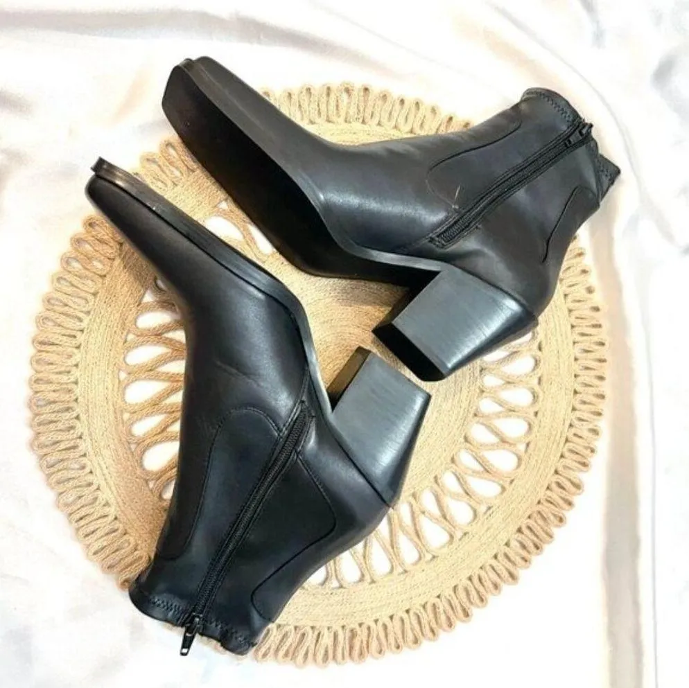 Zara Women Leather Black Cowboy Heel Ankle Boots with Square Toe Size EU 40 - Image 4
