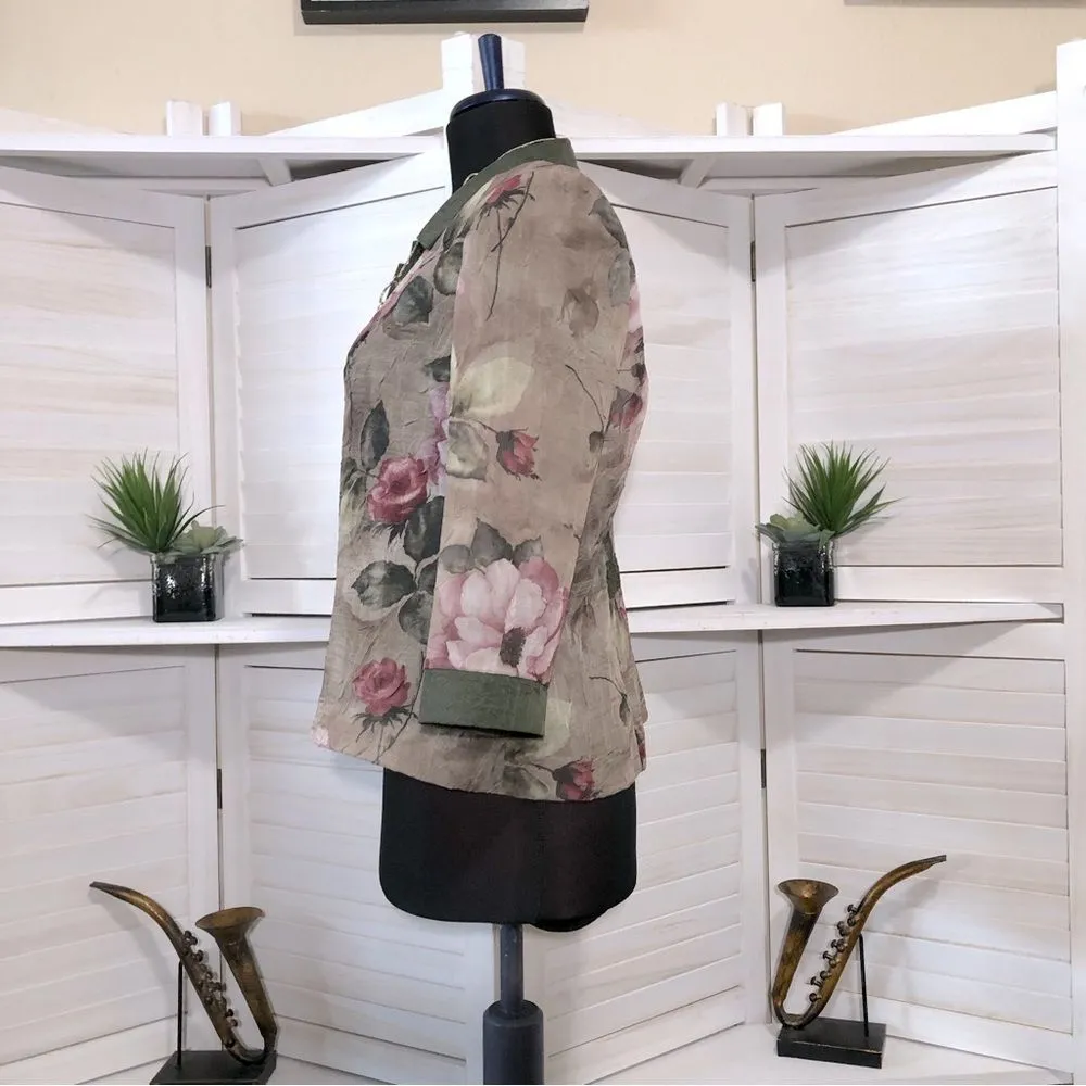 R & M Richards vintage 80s rose print pink green sheer lace bolero top sz 6 P - Image 11