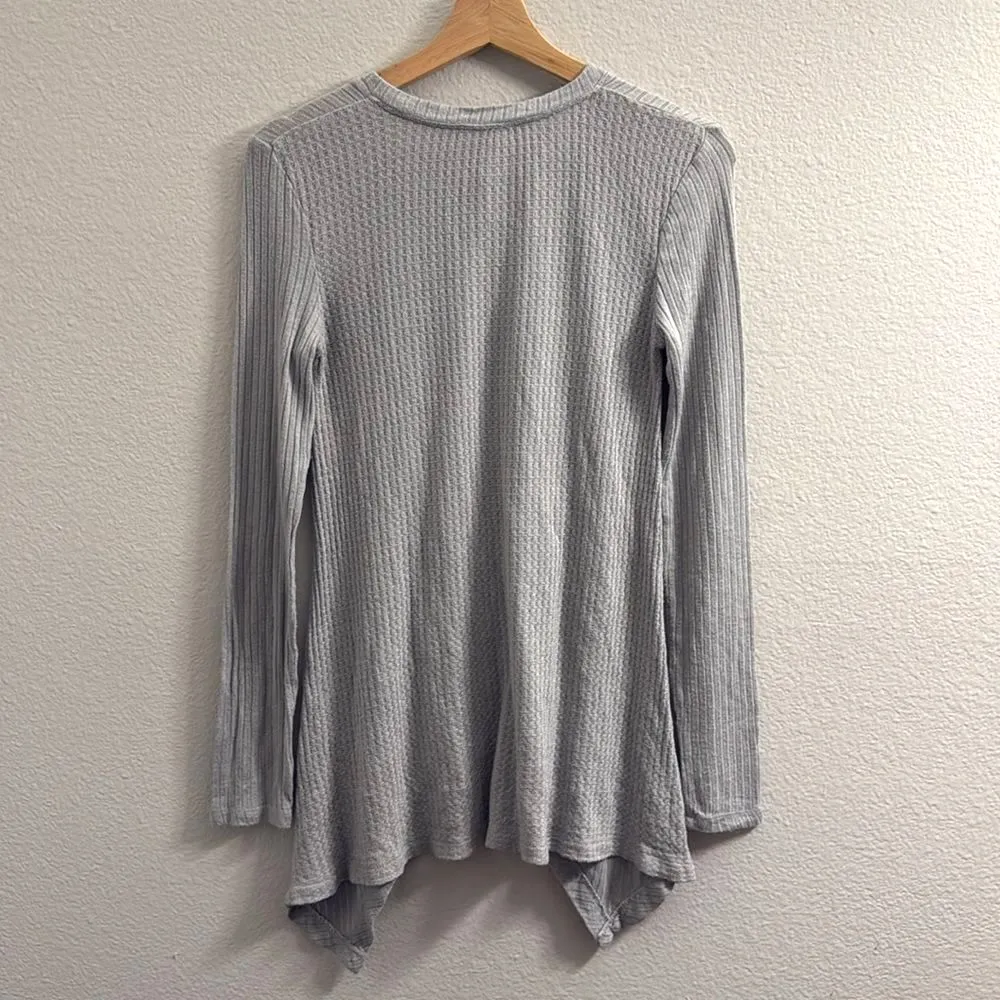 Knox Rose Thermal Waffle Knit Tunic Top Asymmetrical Hanky Hem V-Neck Size XS - Image 3