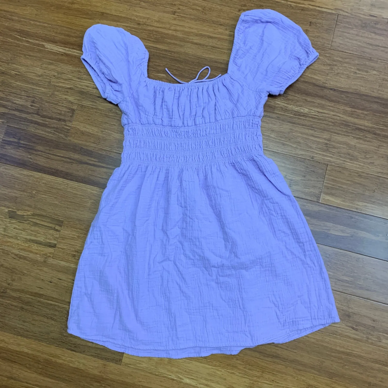 Sunday Best Martine Poplin Mini Dress‎ Womens Small Smocked Puff Sleeve Cotton Purple - Image 3